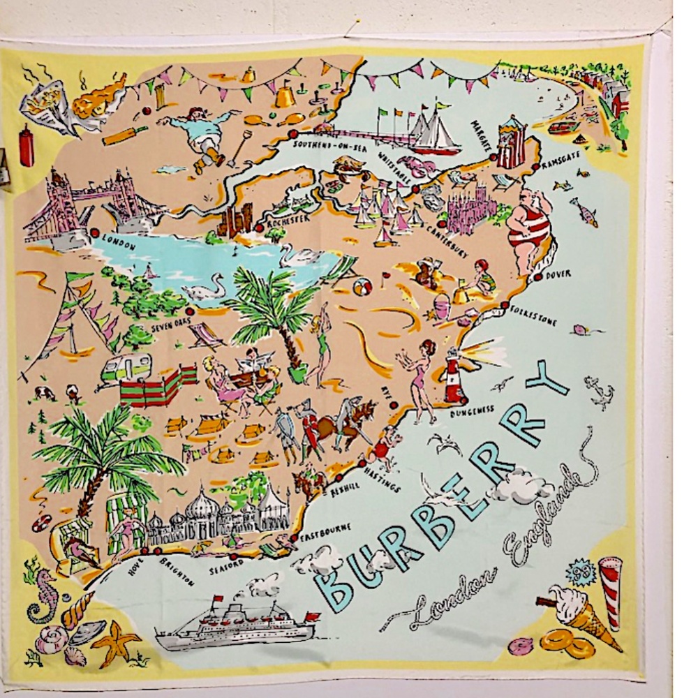 Burberry Seaside Beach Holiday Print Square Scarf Pale Yellow  90 X 90cm